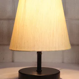Devansh off-white cotton Round Wood Black Table Lamp-picture-13