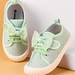 Cute Walk by Babyhug Casual Lace Up Shoes With Bow Applique - Green-picture-23
