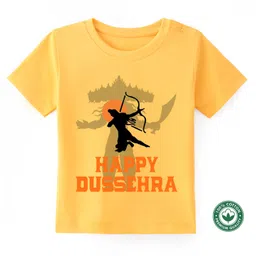 BLUSHES Dussehra Theme 100% Cotton Half Sleeves Happy Dussehra Text Printed Tee - Yellow-picture-18