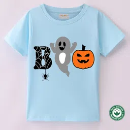 BLUSHES 100% Cotton Halloween Theme Half Sleeves Ghost & Pumpkin Printed Tee - Blue-picture-19