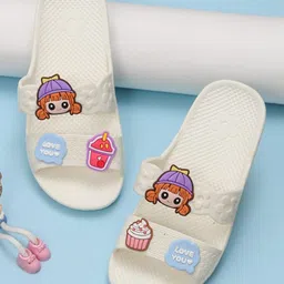 Yellow Bee Cupcake & Girl Face Detailed Flip Flops - White-picture-13
