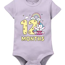 Zeezeezoo Monthly Birthday Theme 100% Cotton Half Sleeves 12 Months Text & Baby Unicorn Printed Onesie - Lavender-picture-12