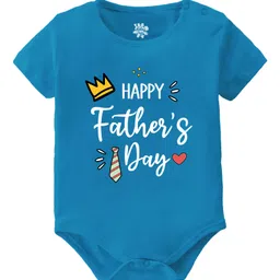 Baby Buzz 100% Cotton Fathers Day Theme Half Sleeves Happy Fathers Day Text Printed Onesie - Blue-image-36
