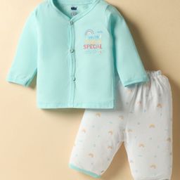 Simply Sinker Knit Full Sleeves Front Open Text & Rainbow Printed Night Suit - Aqua Blue-picture-39