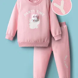 Mark & Mia Cotton Winter Wear Full Sleeves Sweatshirt & Lounge Pant Set with Text Print & Bunny Applique - Pink-picture-18