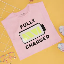 Pantaloons Junior Cotton Knit Sleeveless Fully Charged Text Printed Top - Pink-picture-17