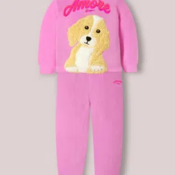 Cherry Crumble By Nitt Hyman Knit Full Sleeves Puppy Patch Detailed Winter Night Suit Set - Pink-picture-11