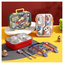 SANJARY 3compartment school lunchbox with spoon chopstick for kids color design may vary-picture-40