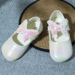 Mine Sole Sequins Embellished & Butterfly Applique Detailed With Velcro Closure Mary Jane Ballerinas - White-picture-10