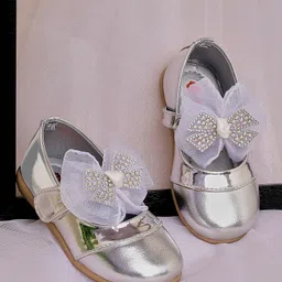 Mine Sole Bow Applique Detailed Stones Embellished Mary Jane Ballerinas - Silver-picture-36