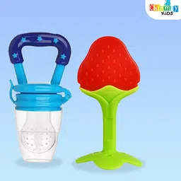 Chinmay Kids Baby Fruit Shape Teether & Soother Soft Stick Dental Care BPA- Free Pack of 2 Teether - Red Blue image 2
