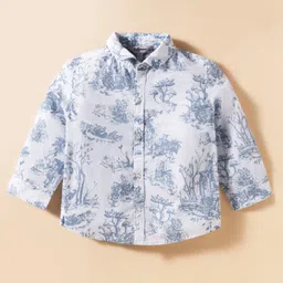 ToffyHouse Poplin Woven Full Sleeves Printed Party Shirt & Trouser Set With Bow & Suspender - Royal Blue & White image 2