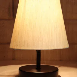 Devansh off-white cotton Round Wood Black Table Lamp image 3