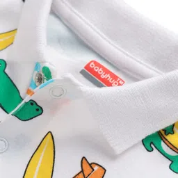 Babyhug 100% Cotton Interlock Knit Romper With Dino Print - Blue & White image 3