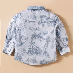 ToffyHouse Poplin Woven Full Sleeves Printed Party Shirt & Trouser Set With Bow & Suspender - Royal Blue & White image 3