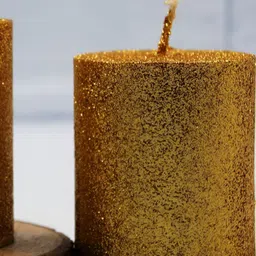 atorakushon Golden-Toned 2 pieces Glitter Scented Pillar Candle image 2