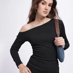 glitchez One-Shoulder Ruched Ribbed Fitted Top-picture-16