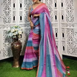 Ruuprekha Colourblocked Striped Zari Pure Cotton Saree-picture-10