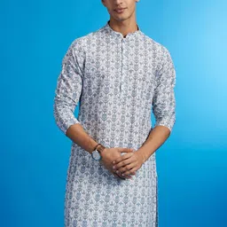 Diwas by Manyavar Floral Printed & Chikankari Embroidered Mandarin Collar Straight Kurta image 5
