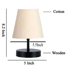 Devansh off-white cotton Round Wood Black Table Lamp image 4