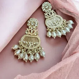 Rebekah Crystal Studded & Pearls Beaded Floral Shaped Drop Earrings image 3