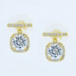 NILA Gold-Plated Solitaire American diamond Studded Square Studs-picture-13