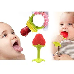 Chinmay Kids Baby Fruit Shape Teether & Soother Soft Stick Dental Care BPA- Free Pack of 2 Teether - Red Blue image 5