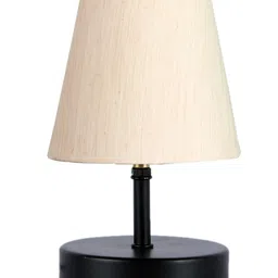Devansh off-white cotton Round Wood Black Table Lamp image 5