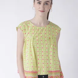 Fusion Beats Women Lime Green Printed Top-picture-23