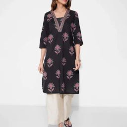 Rangmanch By Pantaloons Black Regular Fit Floral Print Kurta-picture-35