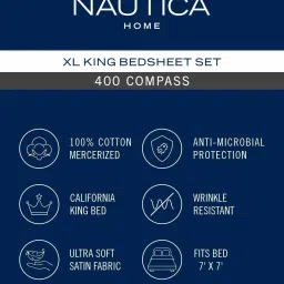 Nautica Compass-400 Yellow Cotton 400 TC King Size Bedsheet With 2 Pillow Covers image 5
