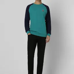 Peter England University Green Slim Fit Colour Block Sweatshirt image 5