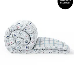 Bianca Classic Feel Ivory & Blue 152 TC Double Size Bedsheet & Comforter With 2 Pillow Covers image 5