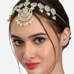 Zaveri Pearls Gold Tone Kundan & Pearls Embellished Bridal MathaPatti Style Maangtikka-ZPFK12196-picture-34