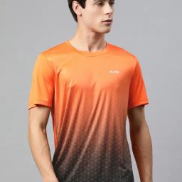 ALCIS Anti Static Orange Slim Fit Geometric Print Sports T-Shirt-picture-0
