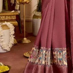 Saree Mall Rose Gold Silk Self Saree with Blouse Piece image 4