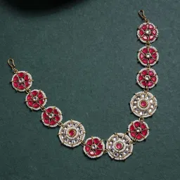 Panash Gold Plated Kundan Stone Studded & Pearls Beaded Matha Patti image 5