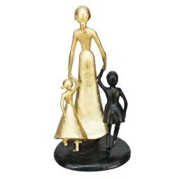 @home Black & Gold Polyresin Mom With Two Kids Decorative Showpiece image 5