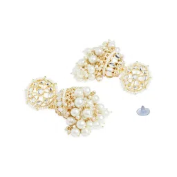 Zaveri Pearls Gold Tone Traditional Kundan & Pearls Jhumki Earrings-ZPFK11012 image 5