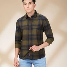 Being Human Dark Green Slim Fit Checks Shirt-picture-7