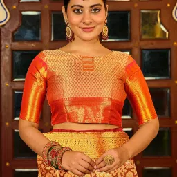 JUST FASHION Orange Silk Zari Work Saree With Unstitched Blouse image 5