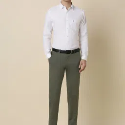 allen solly Men Olive Slim Fit Solid Formal Trousers image 5
