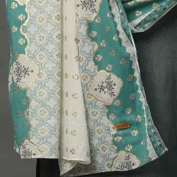 Aurelia Off-White & Green Cotton Printed Dupatta image 5