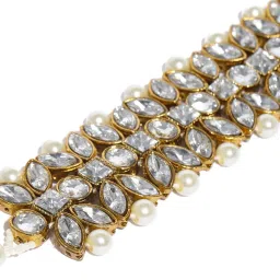 Zaveri Pearls Gold Tone Crystal Shine Stones Pearls Choker Necklace Earring Maangtikka Set-ZPFK9367 image 5