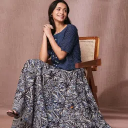 Fabindia Blue Printed Skirt image 5