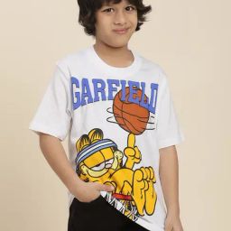 Kidsville Garfield Printed White Relaxed Fit T-Shirt For Boys-picture-4