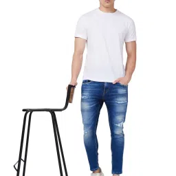 Spykar Blue Cotton Tapered Fit Distressed Jeans image 5