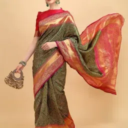 Anjaneya Sarees Green Silk Woven Saree With Unstitched Blouse-picture-20