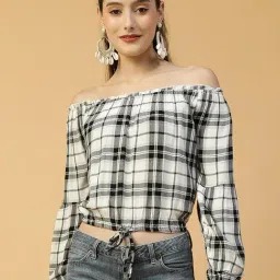 Oxolloxo White Regular Fit Checked Top-image-25
