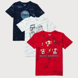 Gini & Jony Kids Multicolor Cotton Printed T-Shirts - Pack of 3-picture-30